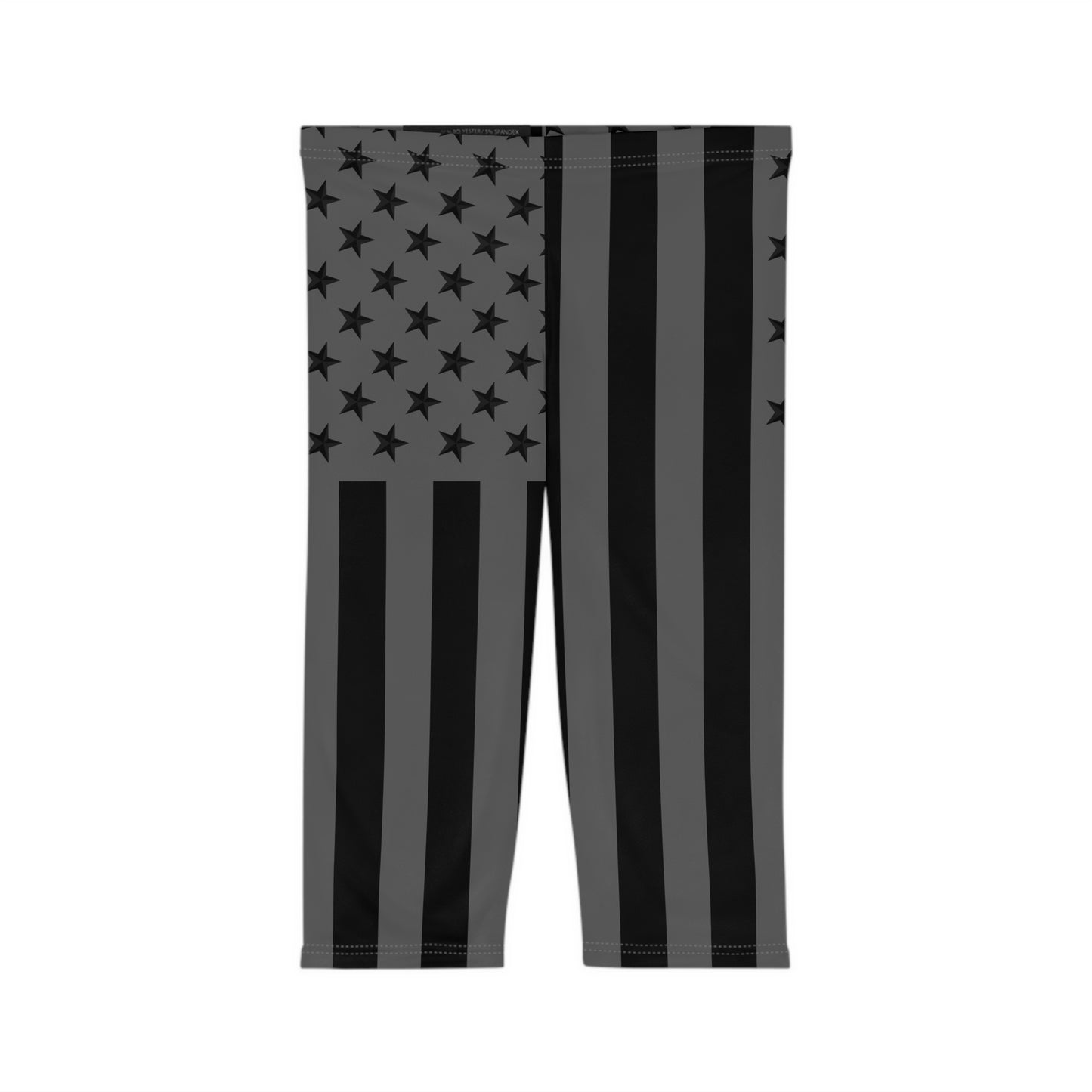 Patriotic Women’s Capri Leggings, Black and Gray Stars & Stripes, Activewear, Holiday Gift, Fitness Apparel, 4th of July Essentials